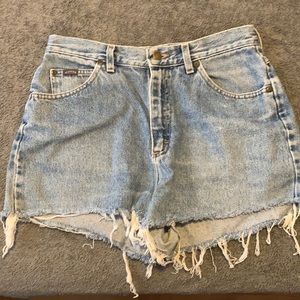 High waisted denim cutoffs.
